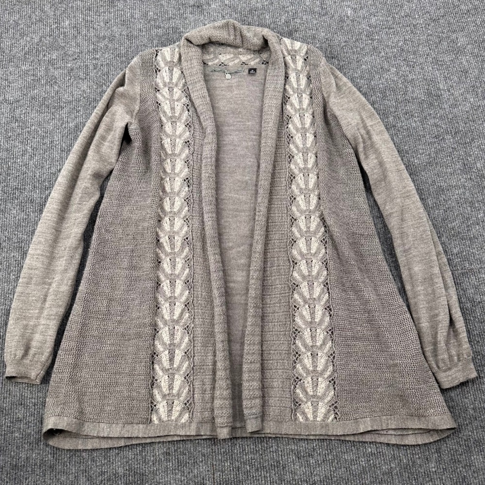 Knitted & Knotted Cardigan XS Open Front Lace Embroidered Gray wool mohair blend